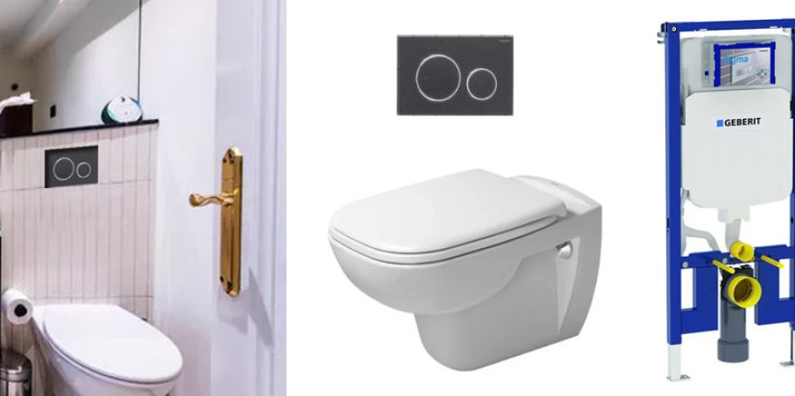 inodoro suspendido d-code de Duravit + pulsador descarga + bastidor duofix de Geberit